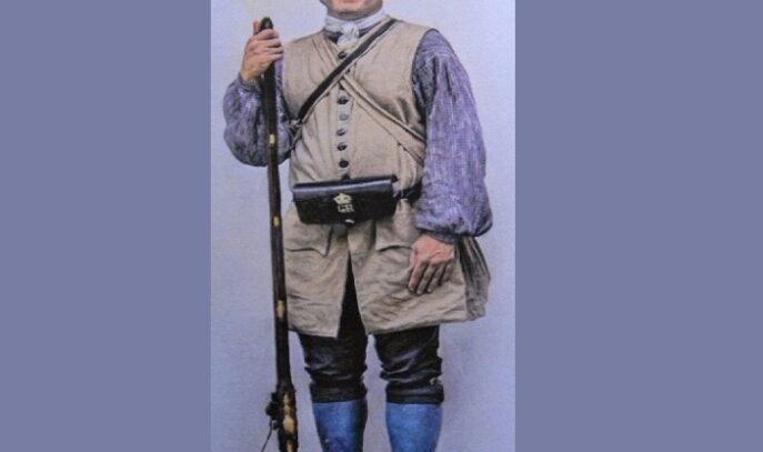 An illustration of an American militiaman holding a rifle.
