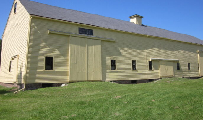 A photo of the exterior of the barn at Spencer-Peirce-Little Farm.
